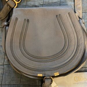 Chloe Crossbody Gray Leather Saddle Bag, Cashmere Grey